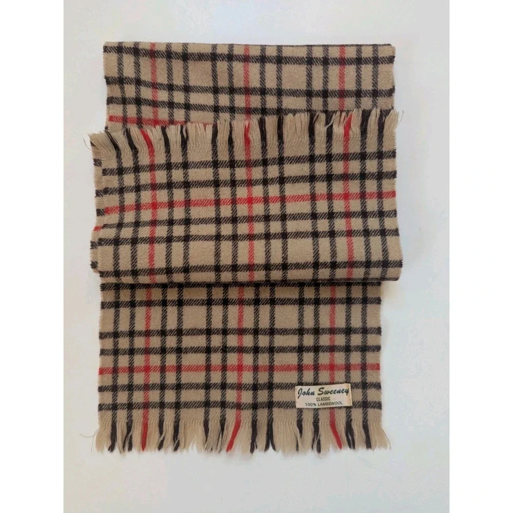 John Sweeney Classic 100% Lambswool Plaid Scarf Plaid Beide 10x55